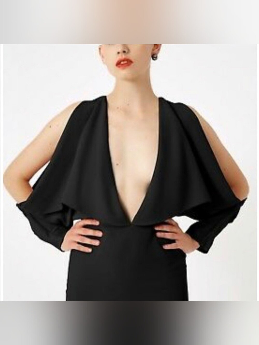 AQ/AQ Black Deep V-Neck Long Sleeve Jumpsuit